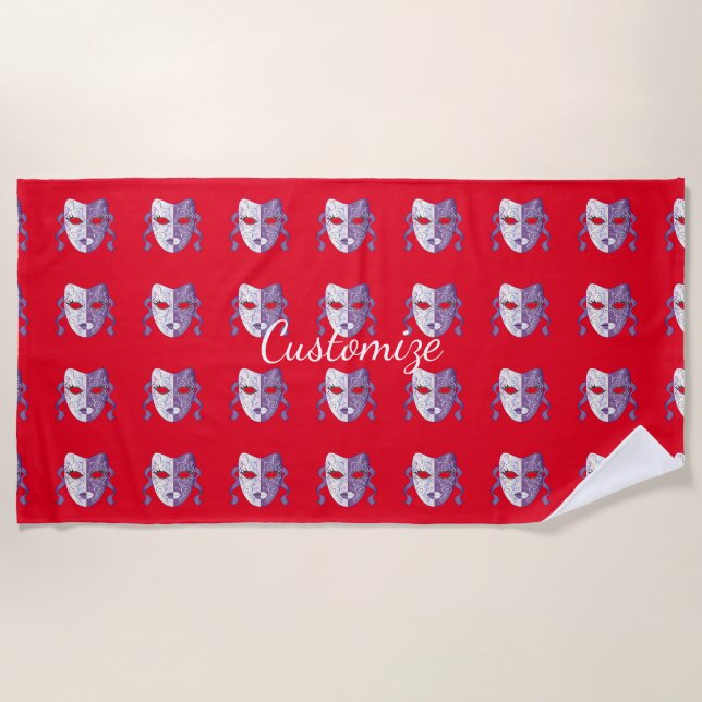 Mardi Gras MaskThunder_Cove Beach Towel (Front)