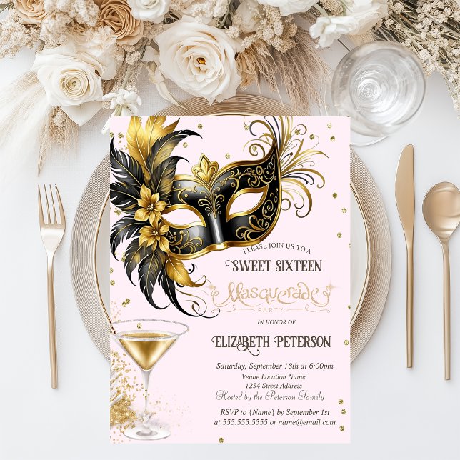Mardi Gras Masque Diamonds Champagne Sweet 16   Invitation Postcard (Creator Uploaded)