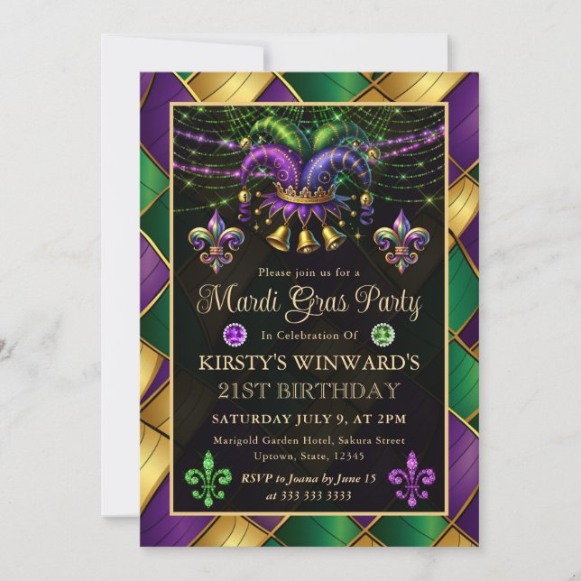 Mardi Gras Masquerade 21st Birthday Invitation (Front)