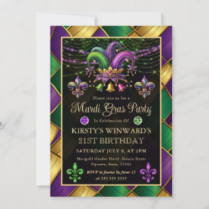 Mardi Gras Masquerade 21st Birthday Invitation