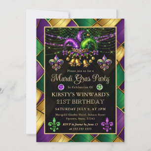 Mardi Gras Masquerade 21st Birthday Invitation