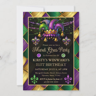 Mardi Gras Masquerade 21st Birthday Invitation
