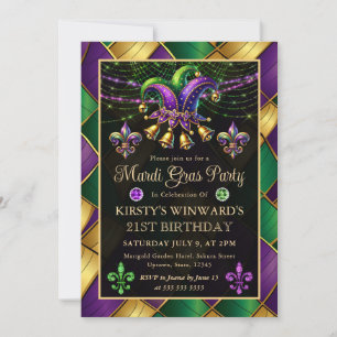 Mardi Gras Masquerade 21st Birthday Invitation