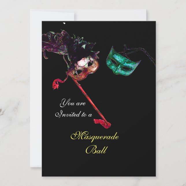 MARDI GRAS MASQUERADE BALL ,Black rsvp Invitation (Front)