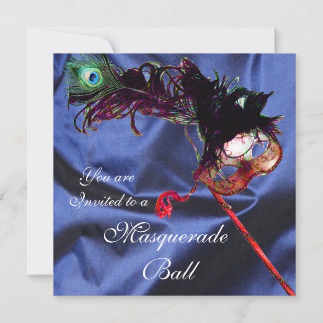 MARDI GRAS MASQUERADE BALL blue Invitation (Front)