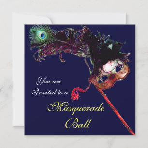 MARDI GRAS MASQUERADE BALL ,Blue white Invitation