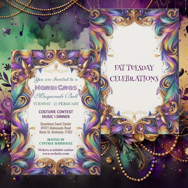 Mardi Gras Masquerade Ball Fat Tuesday Celebration Invitation (Mardi Gras Masquerade Ball Fat Tuesday Celebration Invitation)