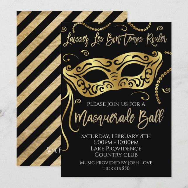 Mardi Gras Masquerade Ball Invitation (Front/Back)