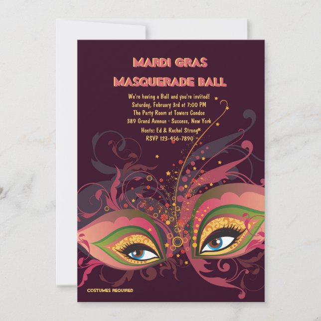 Mardi Gras Masquerade Ball Invitation (Front)