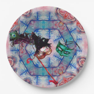 MARDI GRAS MASQUERADE BALL MASK blue pink purple   Paper Plate