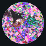 MARDI GRAS MASQUERADE BALL MASK  confetti Classic Round Sticker<br><div class="desc">Elegant , colourful, classy and artistic Venetian masks with bright 3D gemstones . Italian masks from our Collection.Original Photography and Digital Graphic Design by Bulgan and Alessandro Lumini - Baldesign3d (c).Sweet 16,  Birthday , Costume Parties</div>
