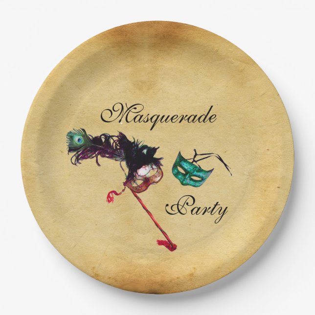 MARDI GRAS MASQUERADE BALL MASK  Parchment  Paper Plate (Front)