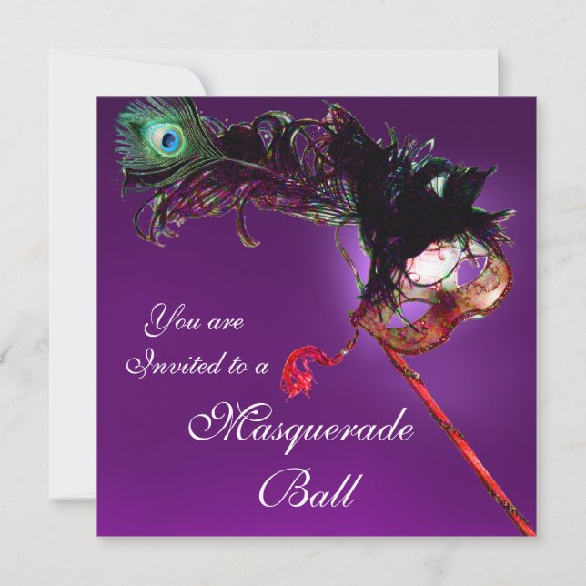 MARDI GRAS MASQUERADE BALL purple pink fuchsia Invitation (Front)