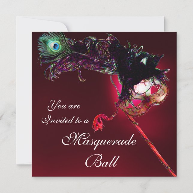 MARDI GRAS MASQUERADE BALL red burgundy Invitation (Front)