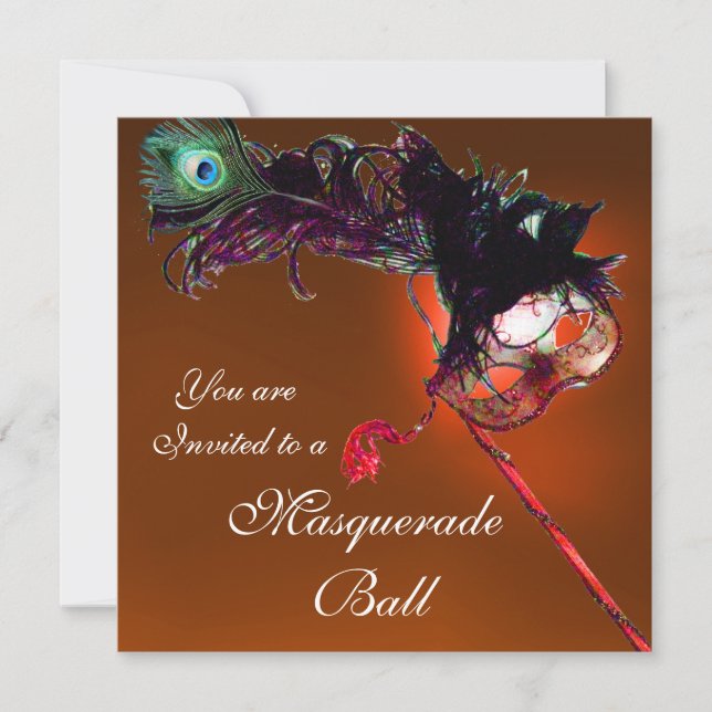 MARDI GRAS MASQUERADE BALL red orange Invitation (Front)