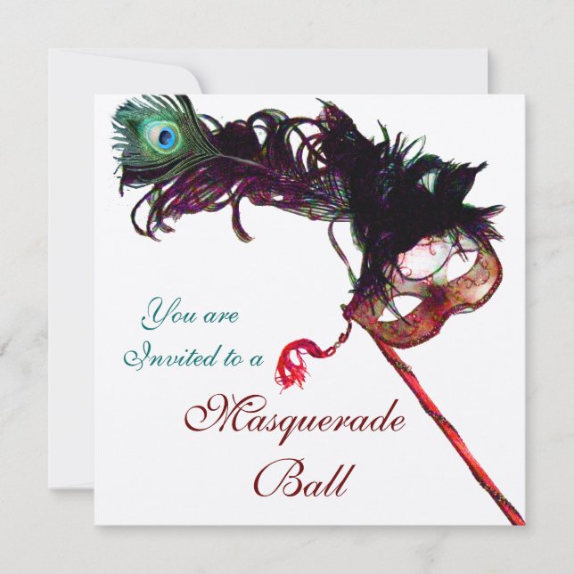 MARDI GRAS MASQUERADE BALL Silver Metallic Invitation (Front)