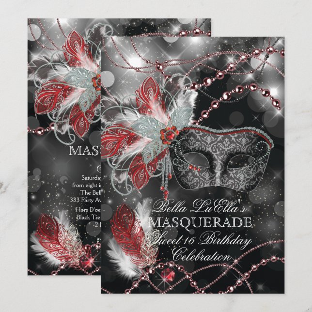 Mardi Gras Masquerade Birthday Party Invitation (Front/Back)