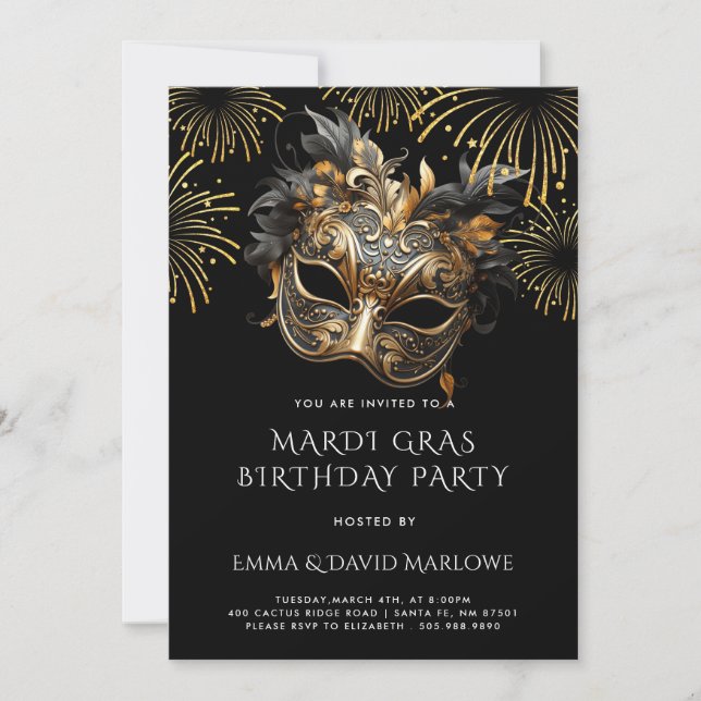 Mardi Gras Masquerade Birthday Party Invitation (Front)