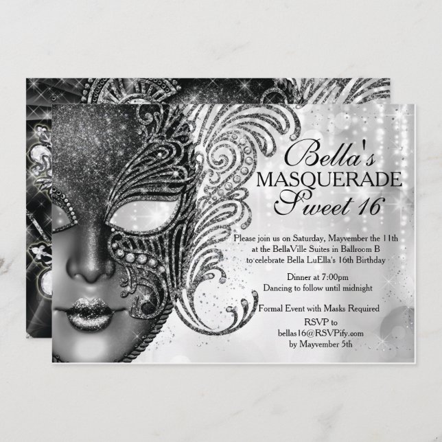 Mardi Gras Masquerade Birthday Party Invitation (Front/Back)