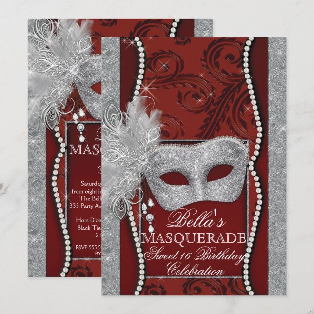 Mardi Gras Masquerade Birthday Party Invitation (Front/Back)