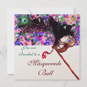 MARDI GRAS MASQUERADE & CONFETTI champagne Invitation