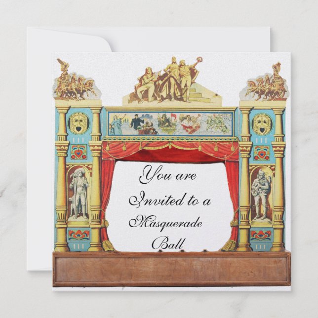 MARDI GRAS MASQUERADE COSTUME PARTY THEATRE White Invitation (Front)