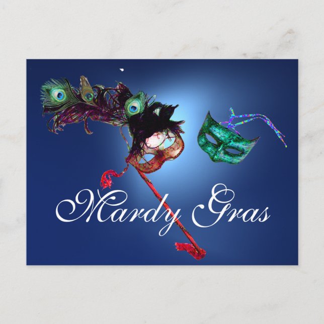 MARDI GRAS MASQUERADE gem blue Postcard (Front)