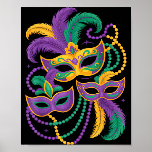 Mardi Gras Masquerade Mask Beads Feather Carnival Poster