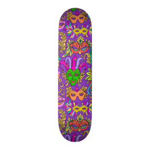 Mardi Gras Masquerade Mask Bright Purple Green Skateboard