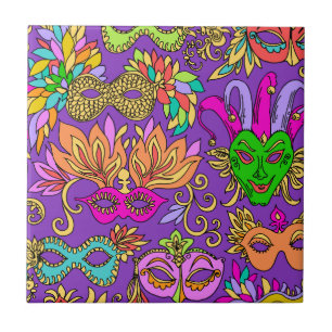 Mardi Gras Masquerade Mask Bright Purple Green Tile