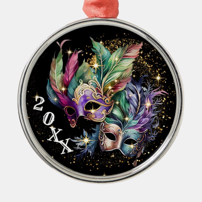 Mardi Gras Masquerade Mask Christmas Metal Tree Decoration (Front)