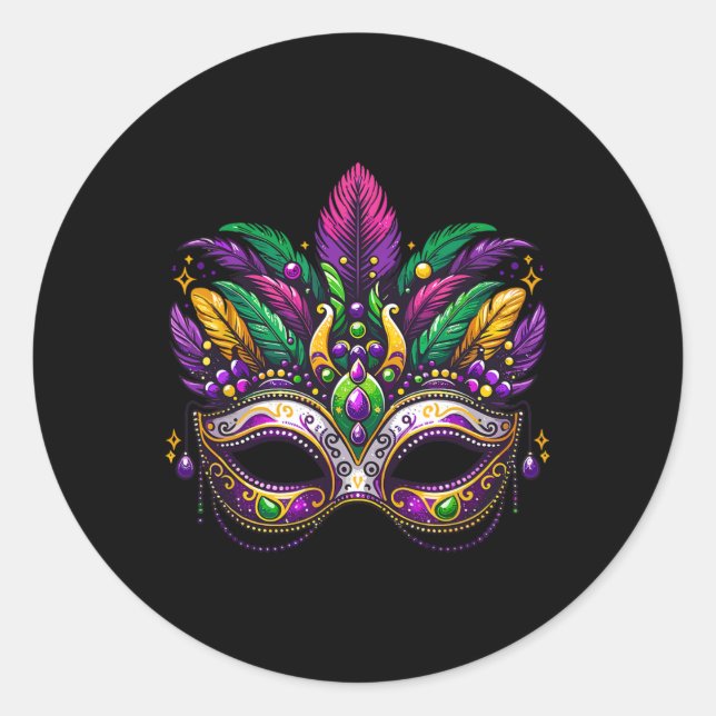Mardi Gras Masquerade Mask Festive Carnival Costum Classic Round Sticker (Front)