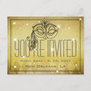 Mardi Gras Masquerade Mask Gold Invitation Postcard