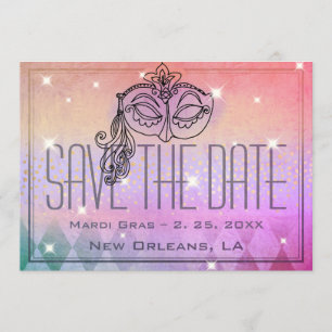 Mardi Gras Masquerade Mask Gold Save the Date Invitation