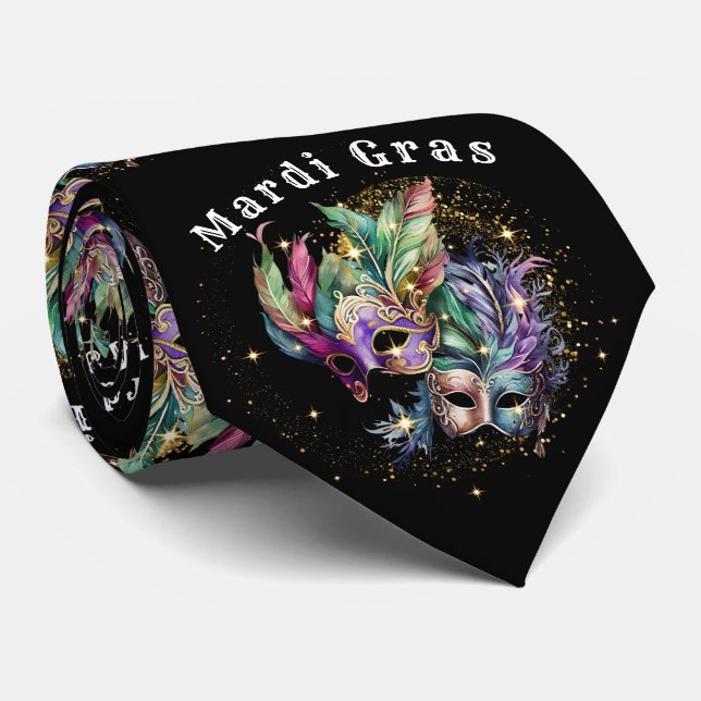 Mardi Gras Masquerade Mask Neck Tie (Rolled)