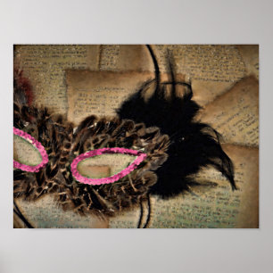 Mardi Gras Masquerade Mask Pink Antique Carnival Poster