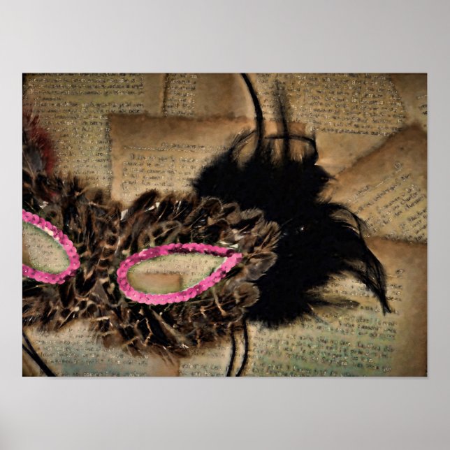 Mardi Gras Masquerade Mask Pink Antique Carnival Poster (Front)