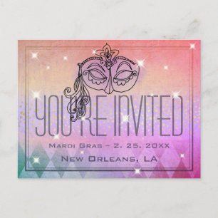 Mardi Gras Masquerade Mask Purple Invitation Postcard