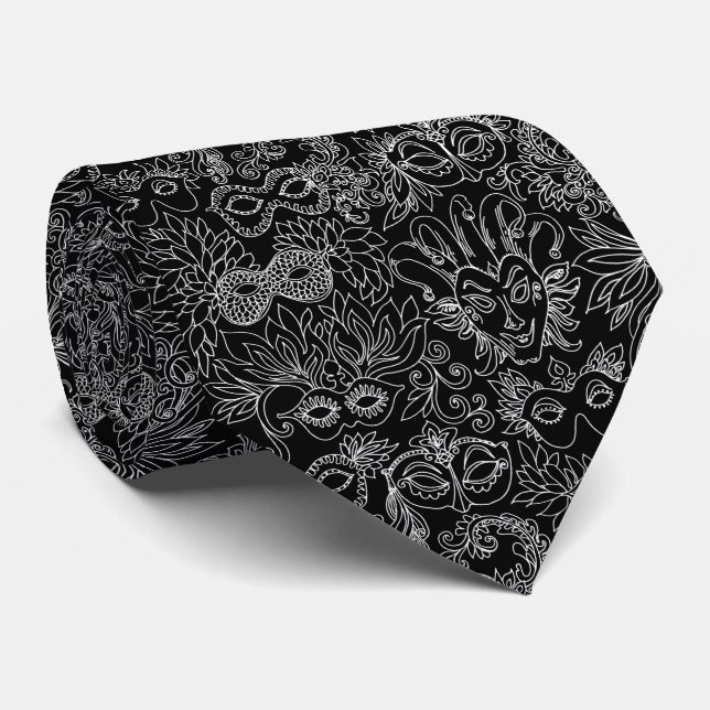 Mardi Gras Masquerade Masks Black and White Tie (Rolled)