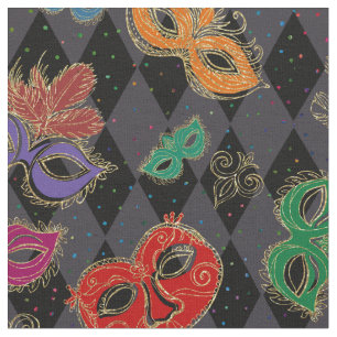 Mardi Gras Masquerade Masks Black Harlequin Fabric