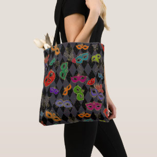 Mardi Gras Masquerade Masks Black Harlequin Tote Bag