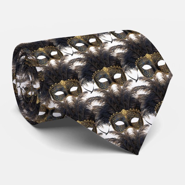 Mardi Gras Masquerade Masks Carnival Gold Black Tie (Rolled)
