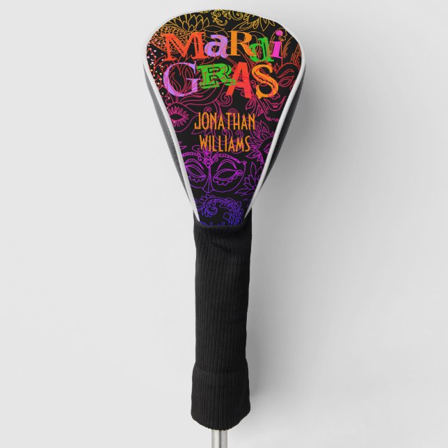Mardi Gras Masquerade Masks Colourful Typography Golf Head Cover (Front)