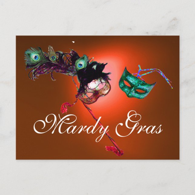 MARDI GRAS MASQUERADE MASKS gem orange Postcard (Front)