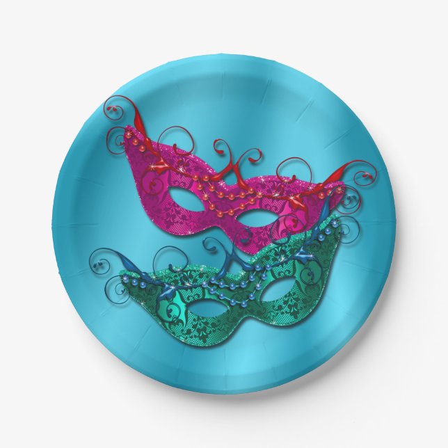 Mardi Gras Masquerade Masks Party Paper Plates (Front)