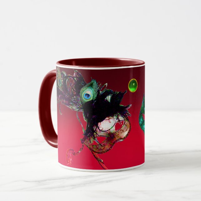 MARDI GRAS MASQUERADE MASKS  Red Burgundy Gemstone Mug (Front Left)