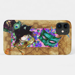 MARDI GRAS MASQUERADE parchment confetti iPhone 11 Case