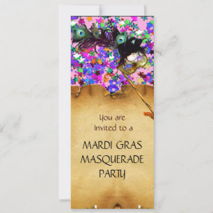 MARDI GRAS MASQUERADE PARTY, blue red confetti Invitation