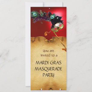 MARDI GRAS MASQUERADE PARTY, blue red Invitation