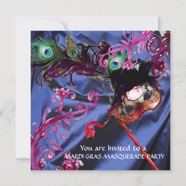 MARDI GRAS MASQUERADE PARTY, BLUE SILK CLOTH INVITATION (Front)